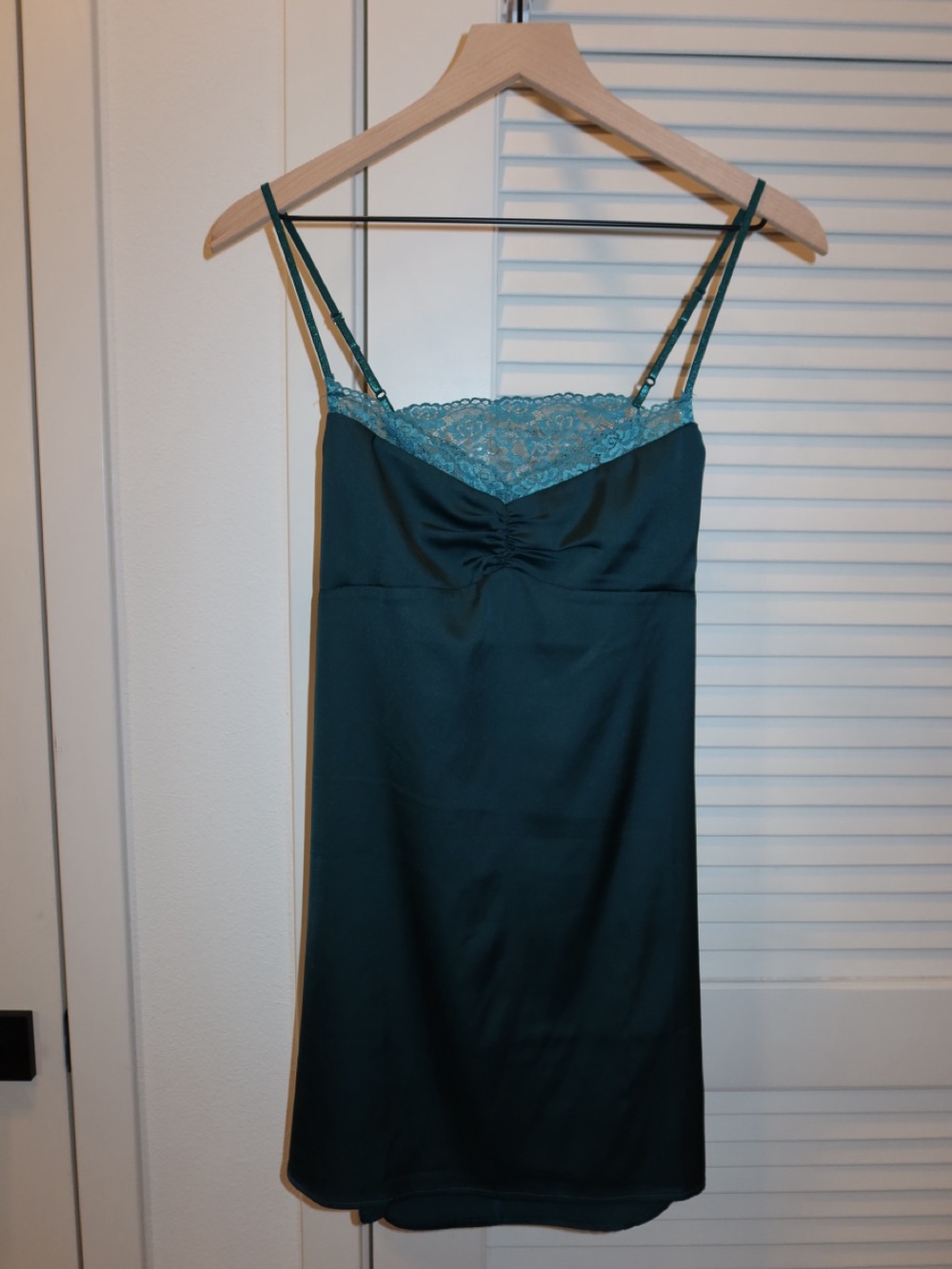 Urban Outfitters Teal Lace-Trim Satin Chemise Nightdress